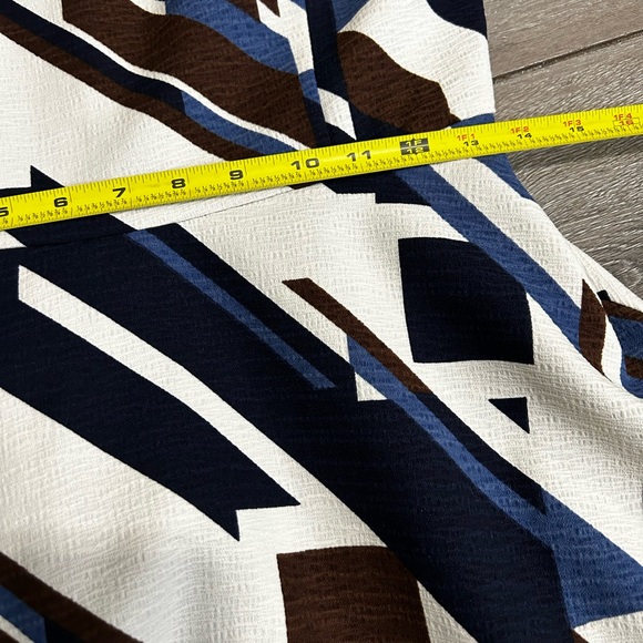 Pinkyotto Beige and Blue Abstract Geometric Textured Printed Ruffle Dress - Picture 7 of 8